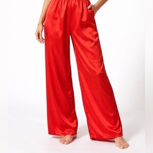 Gianni Bini Scarlet Satin Wide-Leg Trousers